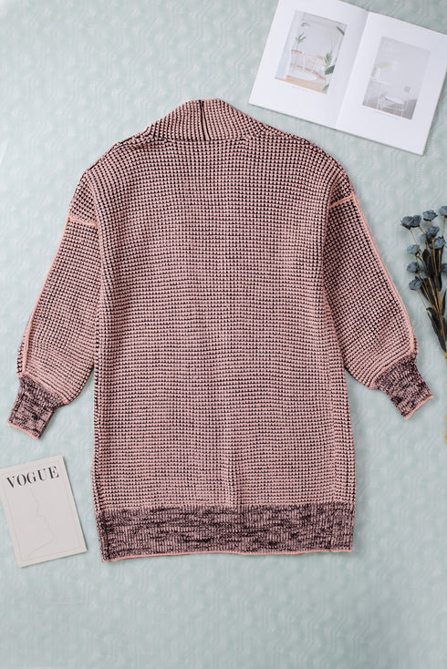 Plaid Knitted Long Open Front Cardigan
